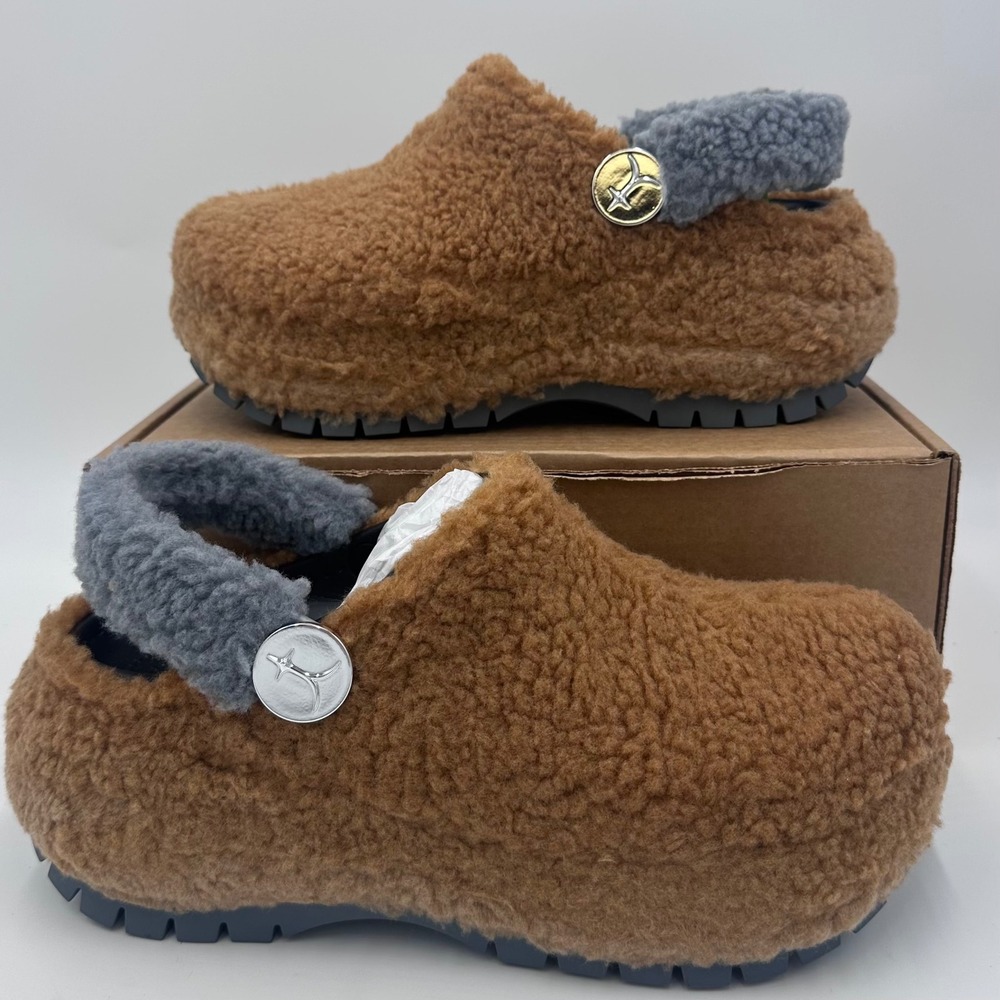 Crocs Clogs Mens 10 Womens 12 Brown Friz Mega Crush Sherpa Platform NEW